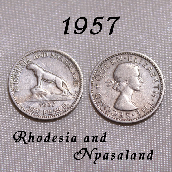 ローデシア ニヤサランド 6ペンス 1957年 Rhodesia Nyasaland コイン 岩の上のライオン 獅子 エリザベス2世女王 ハッピー ウェディング シックスペンス 白銅貨 硬貨 通貨 古銭 貨幣 ラッキー 幸福 幸運 アンティーク コイン 【中古】 02P26Mar16 02P01Apr16 03P08Apr16