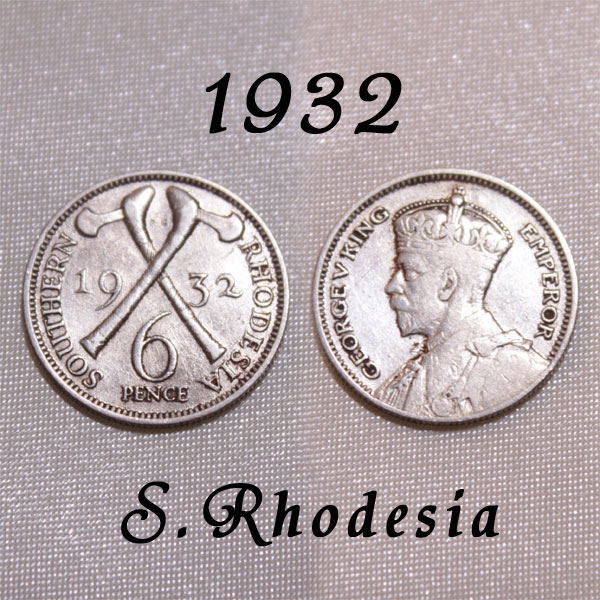 楽天メイ　フェアリー楽天市場店南ローデシア 発行初年 1932年 Southern Rhodesia 幸福の6ペンス コイン .925 スターリングシルバー　銀貨 ジョージ5世 ハッピー ウェディング シックス ペンス Happy wedding sixpence 結婚式 花嫁に左の靴 プレゼント ギフト 【中古】