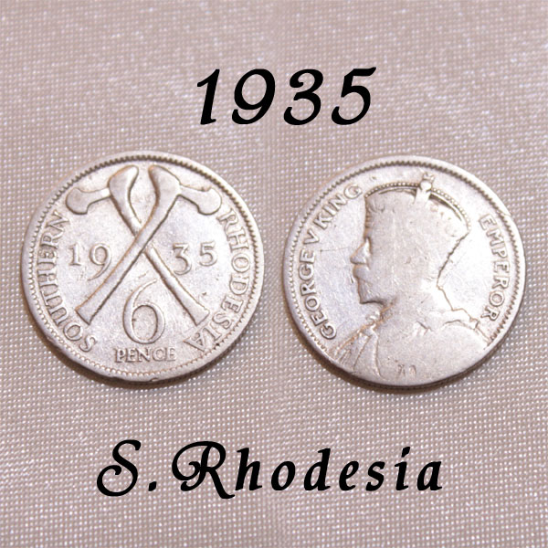 南ローデシア 1935年 Southern Rhodesia 幸福の6ペンス コイン .925 スターリングシルバー 銀貨 ジョージ5世 ハッピー ウェディング シックス ペンス Happy wedding sixpence 結婚式 花嫁に左の靴 プレゼント ギフト 【中古】