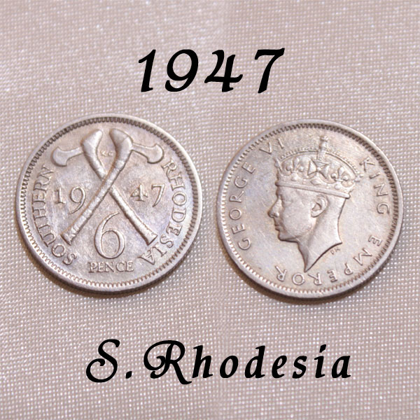 南ローデシア 1947年 Southern Rhodesia 幸福の6ペンス コイン 白銅貨 発行初年 ジョージ6世 ハッピー ウェディング シックス ペンス Happy wedding sixpence 結婚式 花嫁に左の靴 プレゼント ギフト 【中古】