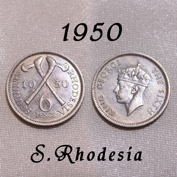 南ローデシア 1950年 Southern Rhodesia 幸福の6ペンス コイン 白銅貨 ジョージ6世 ハッピー ウェディング シックス …