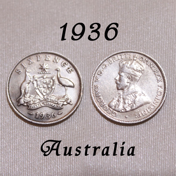 楽天メイ　フェアリー楽天市場店1936年 ジョージ5世 6ペンス 銀貨 前進あるのみ カンガルー エミュー オーストラリア .925 スターリング シルバー 硬貨 通貨 古銭 貨幣 ウェディング シックスペンス 花嫁の左の靴に ラッキー 幸福 幸運 アンティーク コイン お祝い ヴィンテージ　【中古】
