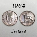 1964年 アイルランド 6ペンス コイン 6d ハープ 犬 アイリッシュ ウルフハウンド ドッグ Dog Ireland Eire エール アイルランド ポンド 白銅貨 硬貨 通貨 古銭 貨幣 メール便 【中古】