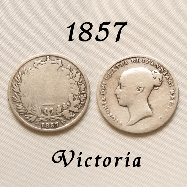 1857年 ヤングヘッド ヴィクトリア女王 イギリスが最も栄えた時代 古い通貨 幸福の6ペンスコイン スターリング シルバー ハッピー ウェディング シックスペンス 花嫁の左の靴に銀の6ペンス ラッキー 幸運を運ぶアンティーク銀貨 幸せな結婚 プレゼント 【中古】