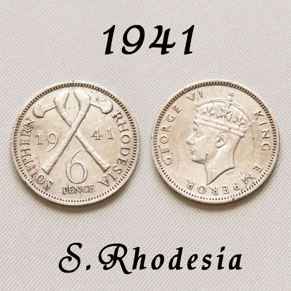 샍[fVA 1941N Southern Rhodesia K6yX RC .925 X^[OVo[  W[W6 nbs[ EFfBO VbNX yX Happy wedding sixpence  ԉłɍ̌C v[g Mtg yÁz