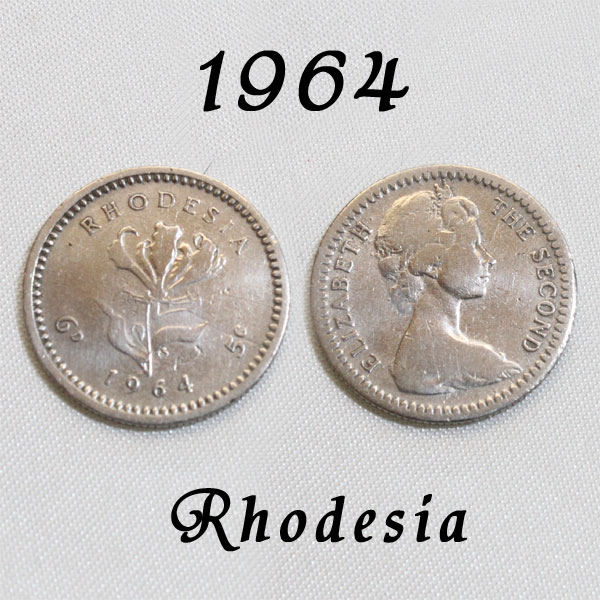Rhodesia ローデシア 1964年 1年のみの発行 幸福の6ペンスコイン 5セント フレイム リリー グロリオサの花のデザイン エリザベス2世女王 ハッピー ウェディング シックスペンス sixpence 【中古】