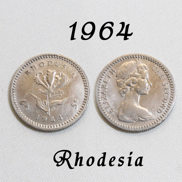 Rhodesia ローデシア 1964年 1年のみの発行 幸福の6ペンスコイン 5セント フレイム リリー グロリオサの花のデザイン エリザベス2世女王 ハッピー ウェディング シックスペンス 【中古】
