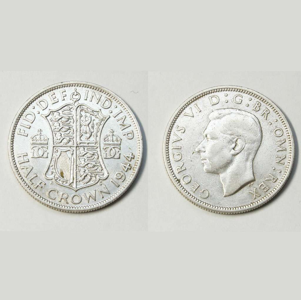 1/2 Crown 1944年 ジョージ6世 GRI 国民を励まし続けた王 ハーフクラウン イギリス 50％ スターリング シルバー アンティーク 銀貨 .500 silver