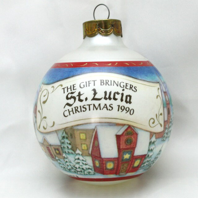 【 X'mas Boll 】 1990年 ガラス オーナメント クリスマス ボール 冬の町の風景 北欧 セント ルチア St.Lucia プレゼントを届ける ギフト ブリンガー ヴィンテージ ホールマーク ギフト クリスマス ヴィンテージ 雑貨 アメリカ サンタルチア 【中古】