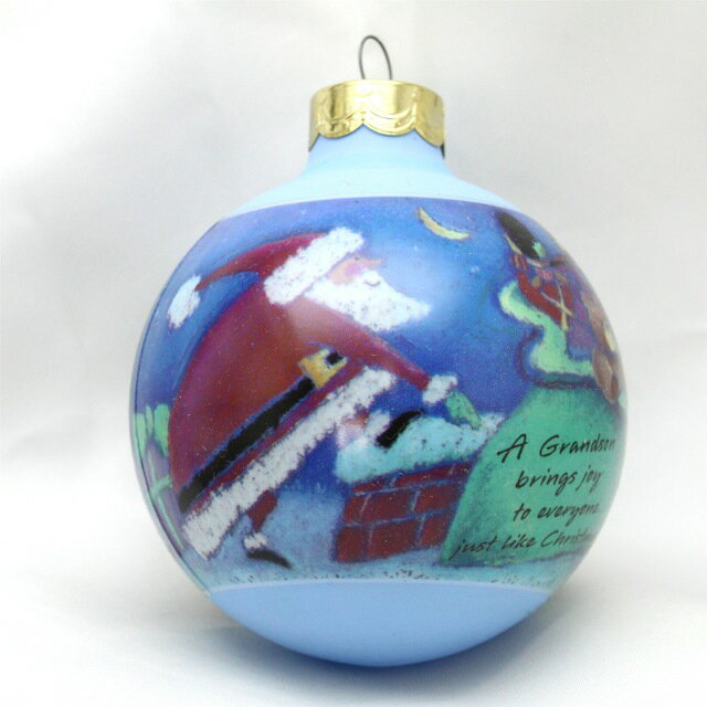 【 X'mas Boll 】 1989年限定発行 孫　ガラス オーナメント クリスマス ボール サンタクロース トナカイ ソリ ホールマーク Hallmark ヴィンテージ コレクション プレゼント ギフト 置物　クリスマス【中古】