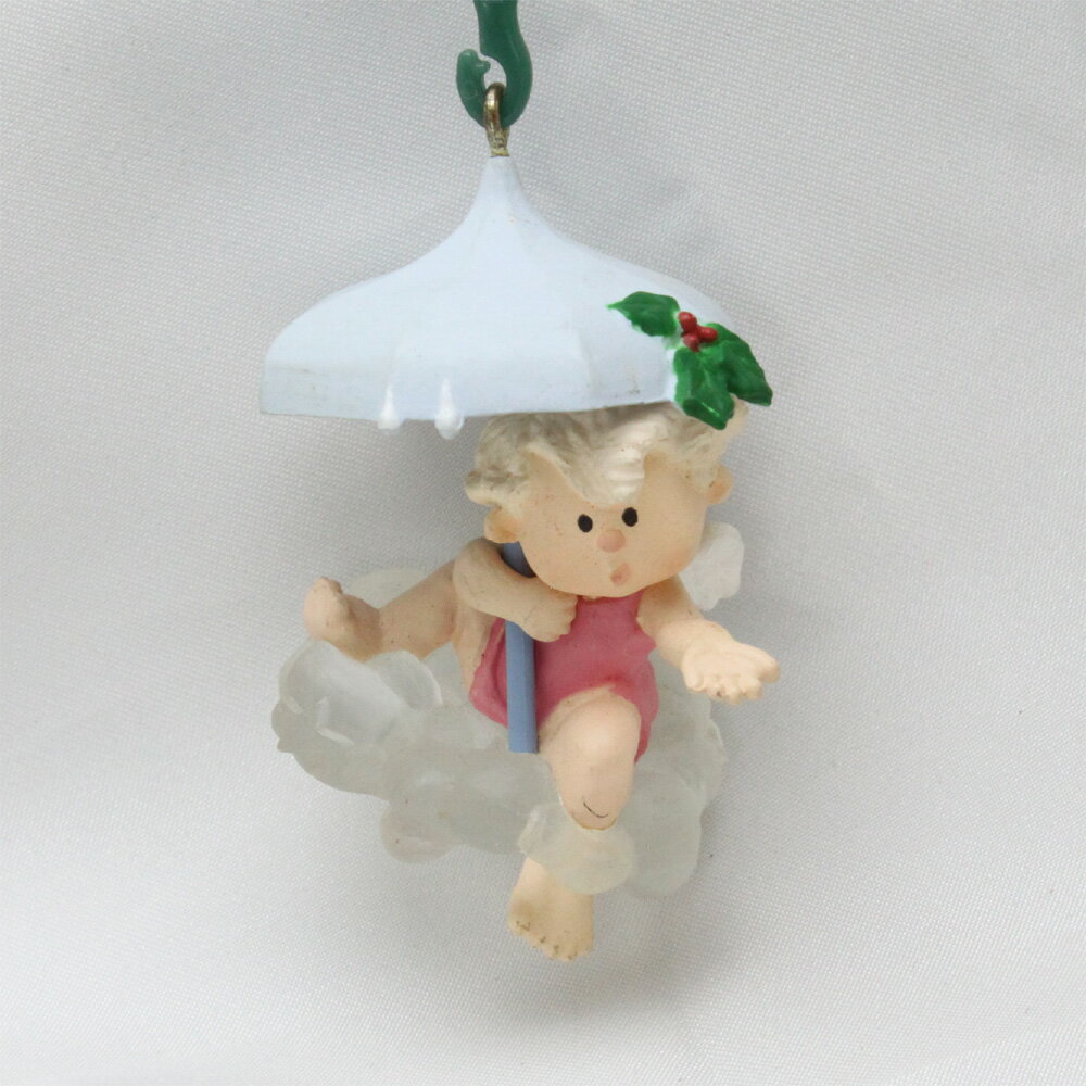 【 X'mas 】 1987年 ふたご座流星群　12月の雨　ディッセンバー　シャワー　傘をさす天使　エンジェル クリスマス ツリー キープセーク オーナメント ミニチュア プレゼント ギフト クリスマス ヴィンテージ 置物 雑貨 ホールマーク アメリカ 【中古】