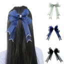 ラインストーン付シースルーリボンバレッタヘアアクセサリー ヘアーアクセサリー ウェディング 結婚式 パーティ 発表会 チュール ロング ネイビー 青 紺色 ブル...