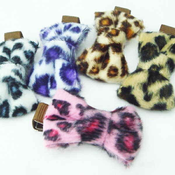起毛素材のレオパード柄リボンミニヘアクリップヘアアクセサリー ヘアーアクセサリー 豹柄 ひょう柄 アニマル柄 ホワイト 白 ベージュ ピンク ブラウン 茶色 パ...