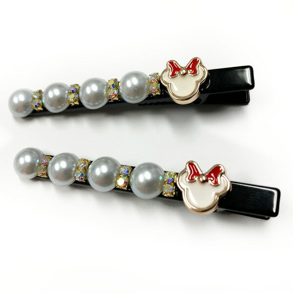 ベア&ストーン付きミニヘアクリップヘアアクセサリー ヘアーアクセサリー クマ くま オーロラストーン パール ラインストーン 白 ホワイト 結婚式 発表会 髪飾...