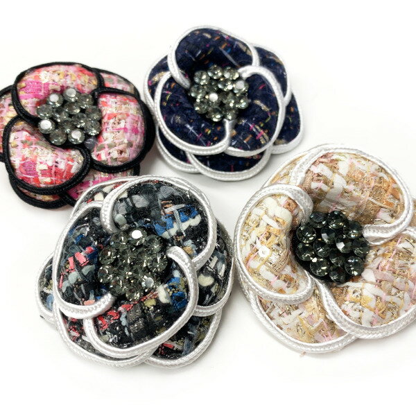 カメリアのコサージュヘアアクセサリー ヘアーアクセサリー パーティー 発表会 入園式 入学式 卒園式 卒業式 ラインストーン ベージュ ピンク ネイビー 紺 ブ...