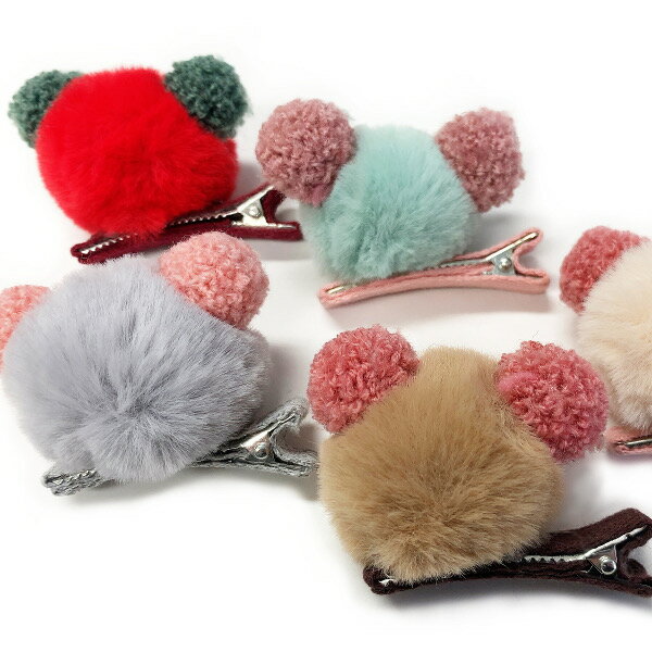 ファーのくまさんモチーフヘアクリップヘアアクセサリー ヘアーアクセサリー ヘアークリップ ファー ふわふわ ホワイト アイボリー ベージュ ピンク レッド 赤 ...