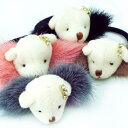 ファー付きクマのヘアゴム☆ヘアアクセサリー ヘアーアクセサリー くま 熊 ベア アニマル ファー ラインストーン ピンク ブラウン 茶色 グレー 灰色 黒 ブラ...