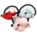 ラインストーン&ふわふわねずみヘアゴムヘアアクセサリー ネズミ マウス アニマル ラインストーンプレゼント ギフト メロウストア【メール便配送】