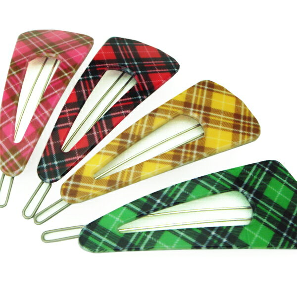 チェック柄三角ヘアピン☆ヘアアクセサリー ヘアーアクセサリー チェック 格子柄 トライアングル ベージュ ピンク 黄色 イエロー レッド 赤 グリーン 緑 プチ...