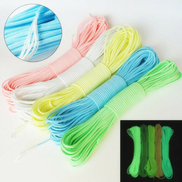 夜光パラコード 1m単位の販売 4mm 7芯 5色 アルミ自在金具またはラインロック付き(同色4m毎) 蓄光 発光 テントロープ タープロープ ガイドロープ paracord 550【メール便配送】