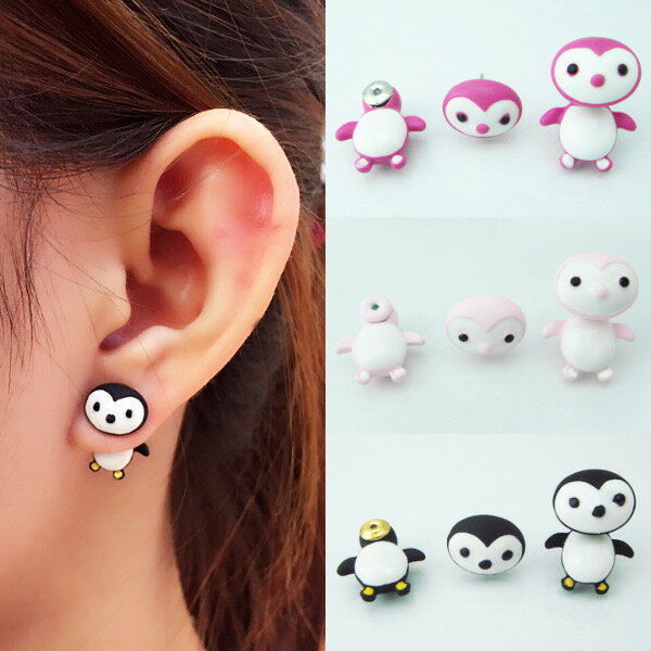 ペンギンバックキャッチピアス☆アクセサリー レディース バックキャッチ ピアス ピンク 白 ホワイト 黒 ブラック 水族館 マリン 個性的 かわいい 面白 おもしろ 人形 メンズ プレゼント【メール便配送】
