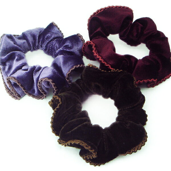 ベロア風シンプル小さめシュシュヘアアクセサリー ヘアーアクセサリー ベルベット 髪飾り ピンク ワイン 紫 パープル ブラウン 茶色 ブラック 黒 グレー プチ...