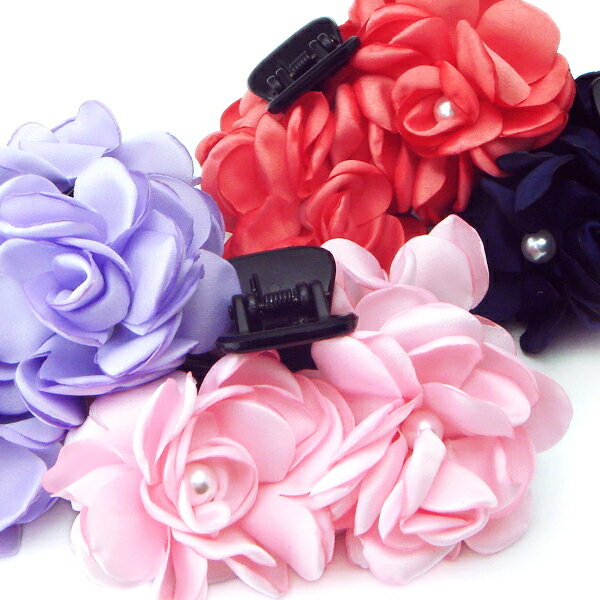 フラワーモチーフ付きバンスクリップヘアアクセサリー 発表会 結婚式 ウェディング パーティー 髪飾り ピンク コーラル ライラック 紫 パープル 紺色 ネイビー...