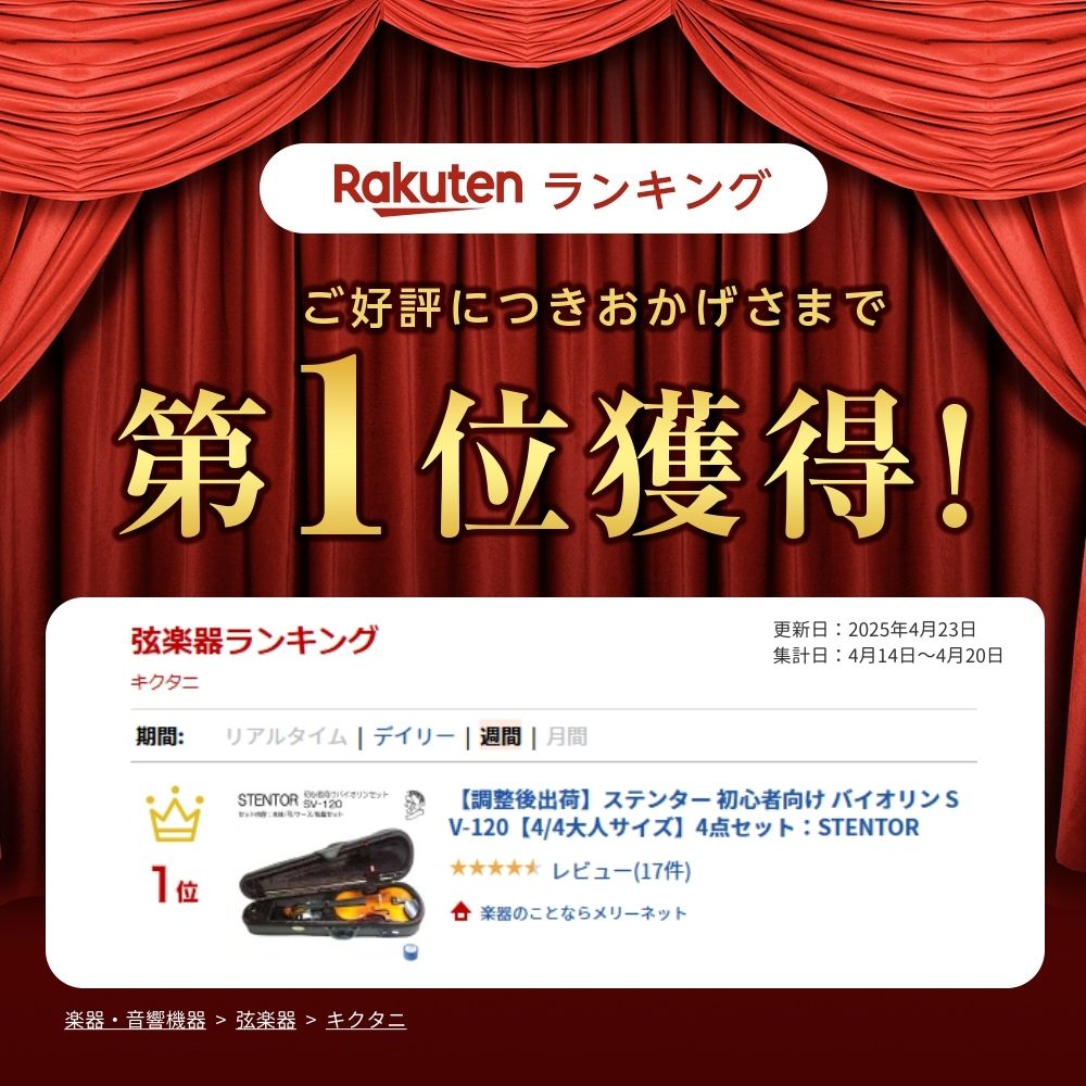 ＼7/1限定エントリーで全品P10倍×最大1000円オフCP／【調整後出荷】ステンター 初心者向け バイオリン SV-120【4/4大人サイズ】4点セット：STENTOR