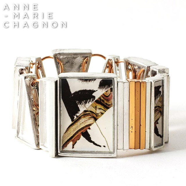 大ぶり で 大胆・ 個性的 な デザイン ブレスレット バングル 金属アレルギーを起こしにくい素材でお肌にやさしい アンマリーシャニョン ブランド レディース 22K マット ゴールド メタリック ホワイト 白 ブラウン 茶色 ガラス ウッド 大振り インポート N°25コレクション