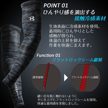 バートル BURTLE クールアームカバー 4043シリーズ メンズ 男性用 接触冷感 吸汗速乾 防臭 ストレッチ ホワイト/ブラック/カモフラブラック M/L/XL　仕事着