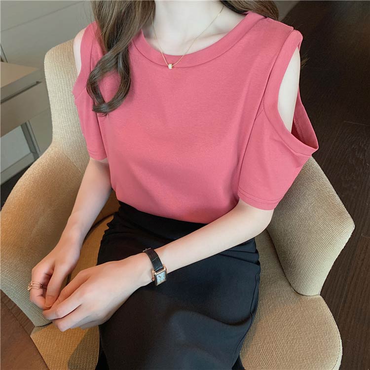 カットソー Tシャツ レディース 肩あき 半袖Tシャツ 半袖 オフショル 無地 ビッグ...