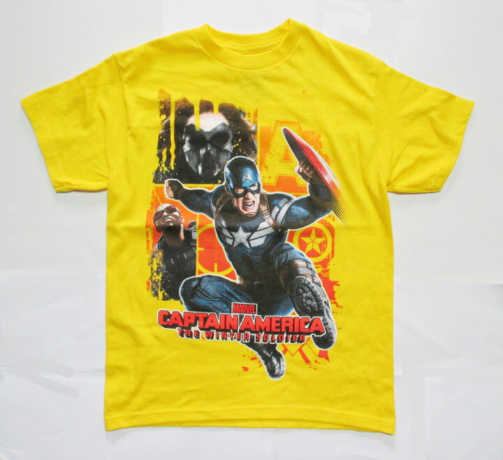 〇【 マーベル MARVEL 】 『 キャプテンアメリカ THE WINTER SOLDIERイエロー XL ユース （ 14/16 ）サイズ 』 Tシャツ CAPTAIN AMERICA アメキャラ アメコミ アメリカン雑貨 アメリカ雑貨 アメ雑 かっこいい ヒーロー