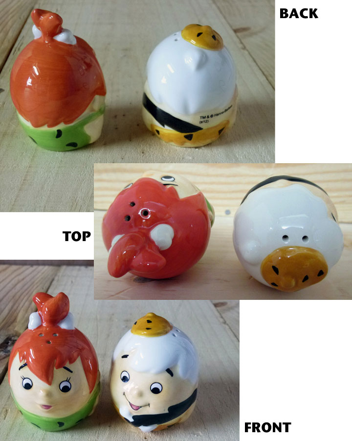 〇【　原始家族フリントストーン　】 エッグ型ソルト＆ペッパー 陶器製 『　ペプルス＆バンバン　』 WESTLAND・ウェストランド社・THE FLiNTSTONES・塩コショウ入れ・アメキャラ・アメコミ・アメリカン雑貨・アメリカ雑貨・アメ雑 2