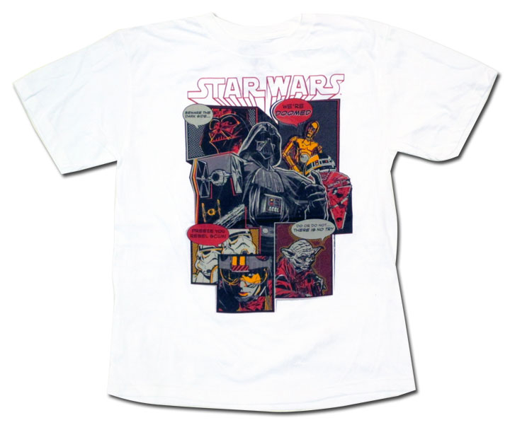 〇【 スターウォーズ STAR WARS 】『 コミック ユースL ( WH ) 』 Tシャツアメキャラ アメコミ アメリカン雑貨 アメリカ雑貨 アメ雑 ダースベイダー R2D2 C3PO ストームトルーパー ヨーダ ファルコン ルーク スカイウォーカー