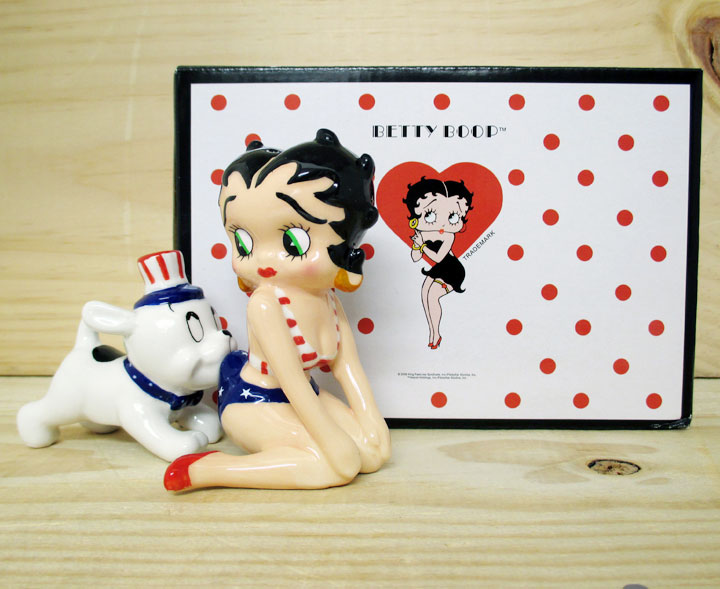 △【Betty Boop ベティちゃん】 ソルト＆ペッパー 陶器製 『ベティ＆パジー（USA）』 WESTLAND 塩コショウ入れ ベティ ブープ★ベティーちゃん★ベティ ブープ★ベティーブープ★アメキャラ アメコミ アメリカン雑貨 アメリカ雑貨 アメ雑 プレゼント