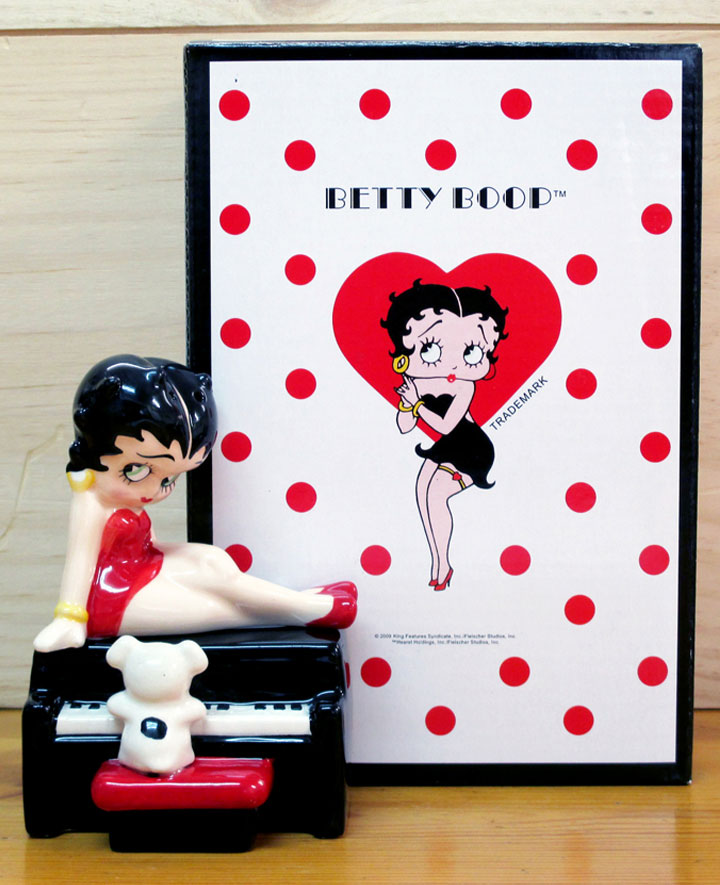 △【Betty Boop ベティちゃん】 ソルト＆ペッパー 陶器製 『ベティ オン ピアノ』 WESTLAND 塩コショウ入れ ベティ ブープ★ベティーちゃん★ベティ ブープ★ベティーブープ★アメキャラ アメコミ アメリカン雑貨 アメリカ雑貨 アメ雑 プレゼント