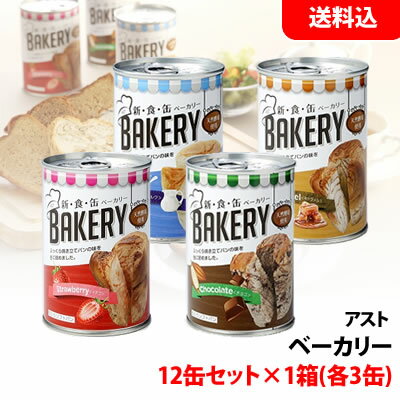 送料無料 新食缶ベーカリー アソートセット 1箱 12缶入 ≪B≫ 3年 【 イチゴ チョコ ミルク キャラメル 各3缶 】 アスト ベーカリー 保存食 非常食 備蓄