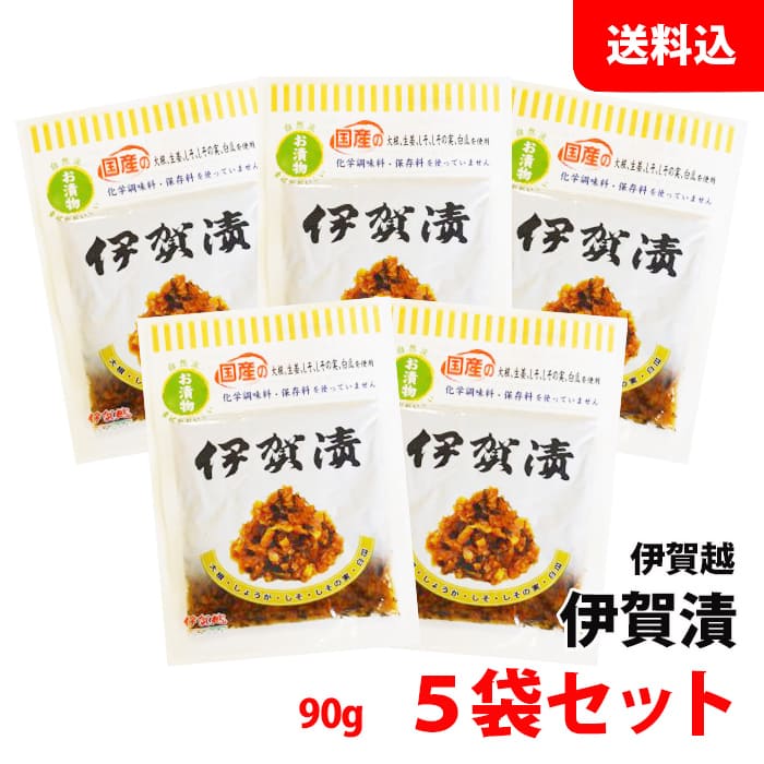 伊賀漬 小袋 5袋セット (90g×5) 送料無料 メール便 醤油漬け 国産 大根 白瓜 漬け物 惣菜 伊賀越 化学調味料無添加 お茶漬け お酒のおつまみ