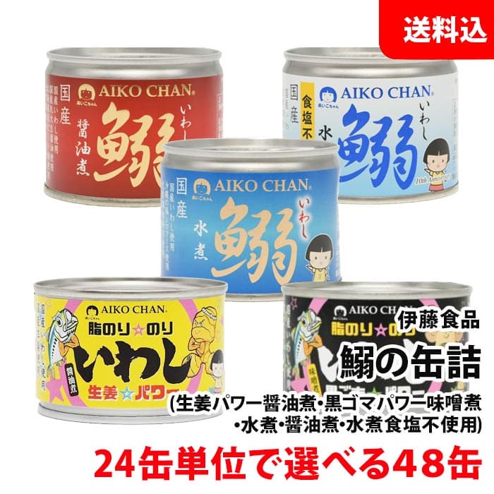 送料無料 伊藤食品 鰯の缶詰 48缶セット 選べる 生姜 黒ごま 味噌煮 水煮 食塩不使用 醤油煮 あいこちゃん 缶詰ギフト いわし 缶詰セット