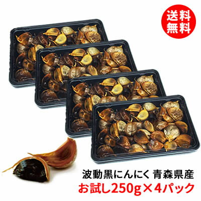 送料無料 黒にんにく 1kg 青森県産 まとめ買い 250g入パック×4個 波動黒ニンニク 熟成にんにく 保存料 合成着色料 無添加 たっぷり1キログラム お取り寄せ