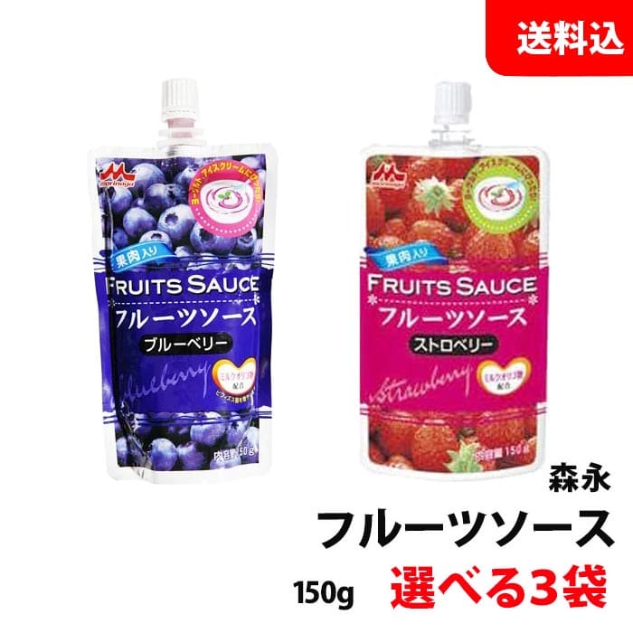 送料無料 メール便 森永乳業 フルーツソース 150g各種 選べる3袋セット ブルーベリーソース / ストロベリーソース 果肉入り