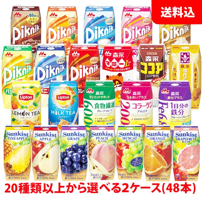 送料無料 森永 ブリック 200ml 2ケース(48本) ケースで選べる サンキスト Sunkist ピクニック Piknik ..