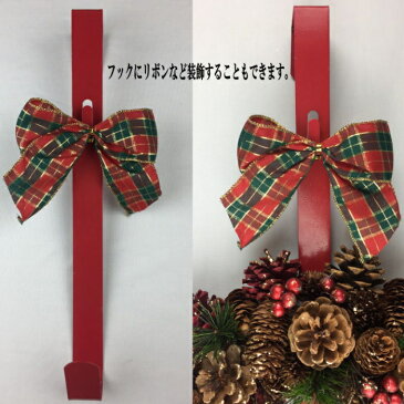 クリスマスリース メタルリースハンガー レッド フック付き