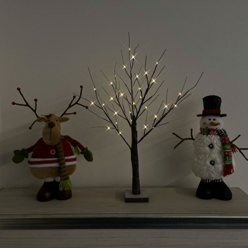 クリスマスツリー　ブランチLEDライトツリー60cm　ウッドスノーベース　ツインクル点滅タイプ