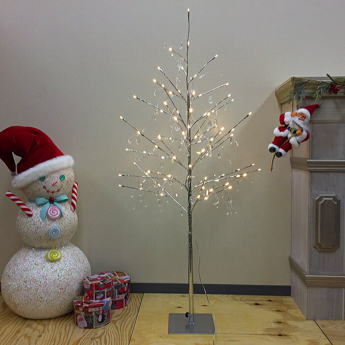 クリスマスツリー　ブランチLEDライトツリー120cm　シルバーアクリルドロップ付　常時点灯タイプ