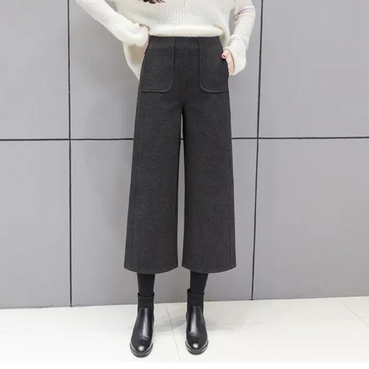 秋冬 ガウチョパンツ ロングパンツ レディース ハイウエスト もこもこ 体型カバー ...