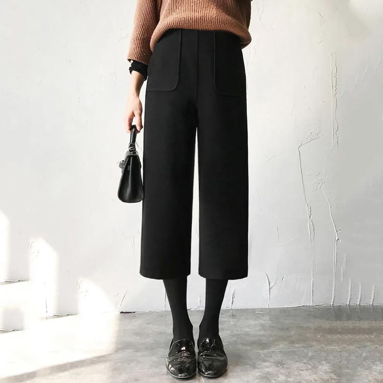 秋冬 ガウチョパンツ ロングパンツ レディース ハイウエスト もこもこ 体型カバー ...