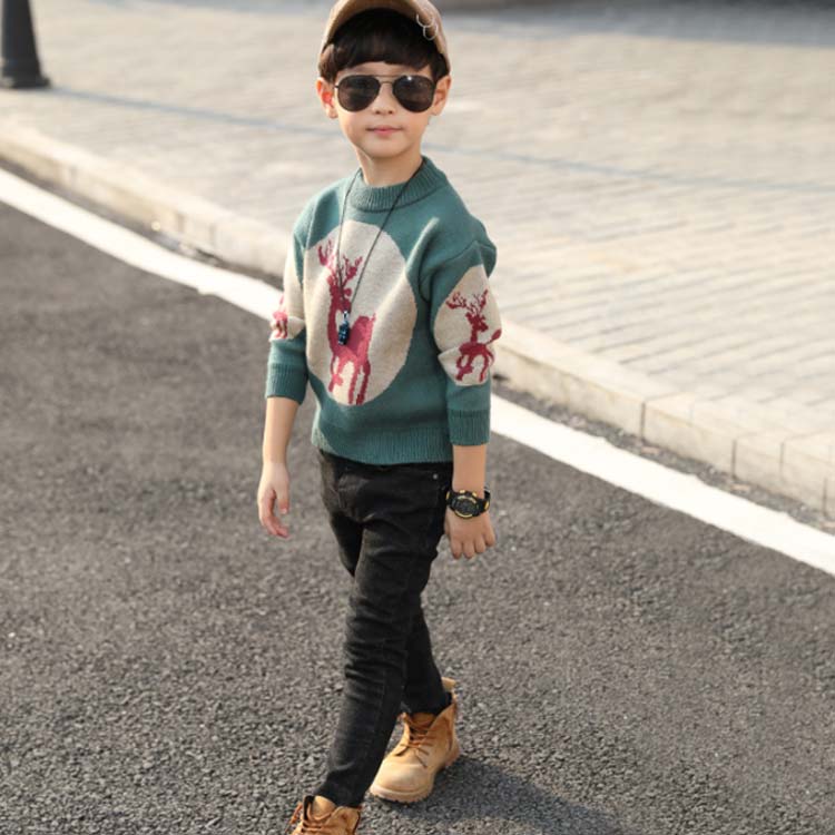 セーター 子供服 男の子 ニットトップス 丸襟 タートルネック 裏起毛 純色カラバリ リブ編み 伸縮性 あったか 暖かい 防寒 シカ柄 可愛い アニマルプリント シンプル プルオーバー 秋冬 秋新作送料無料
