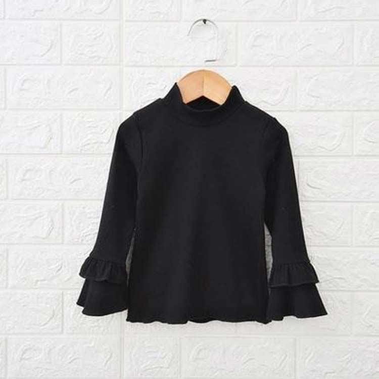 女の子 長袖Tシャツ カットソー ニットソー 子供服 キッズ トップス 長袖 ラウンドネック フレア フレア袖 フリル 可愛い インナーシャツ インナーTシャツ インナー 無地 リブニット ベーシック送料無料
