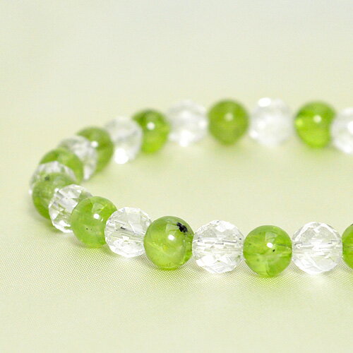 パワーストーン ペリドット カット水晶 6mm玉パワーストーン ブレスレット天然石 パワーストーン